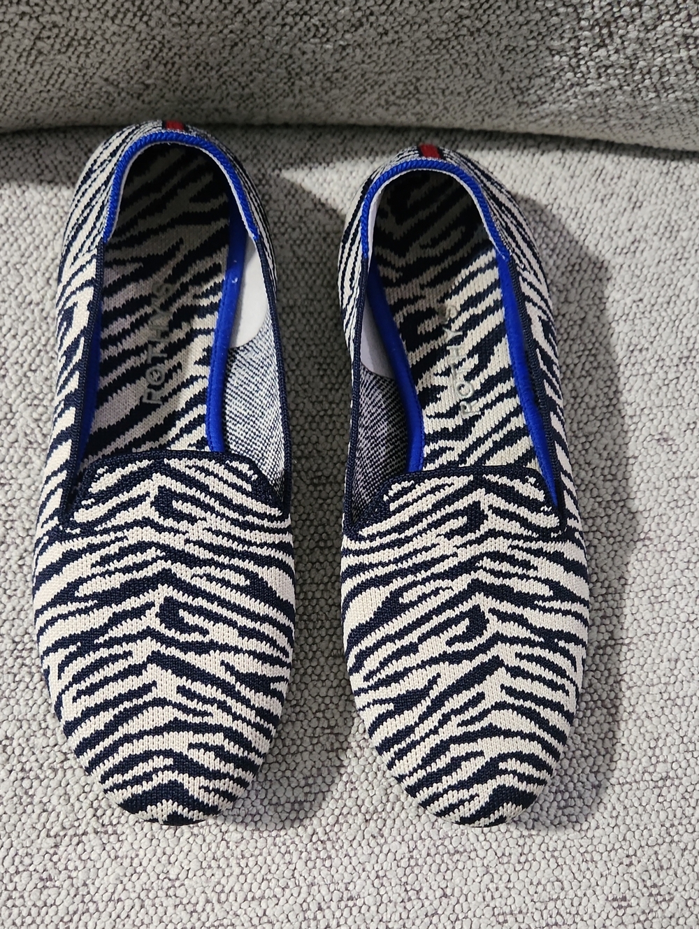 Rothy's Navy Zebra Stripe 8.5 Knit Slip-On Flats Loafers